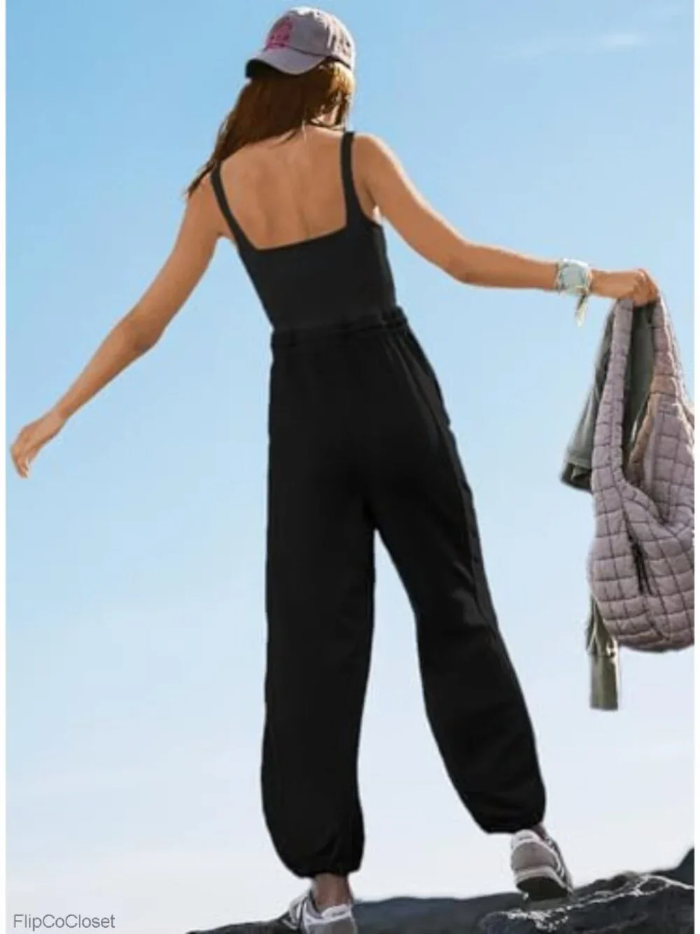 Sleeveless Square Neck Jumpsuit Drawstring Waist with Pockets Summer Romper
